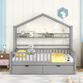 Wooden Full Size House Bed With 2 Drawers,Kids Bed With Storage Shelf, Gray Gray Wood