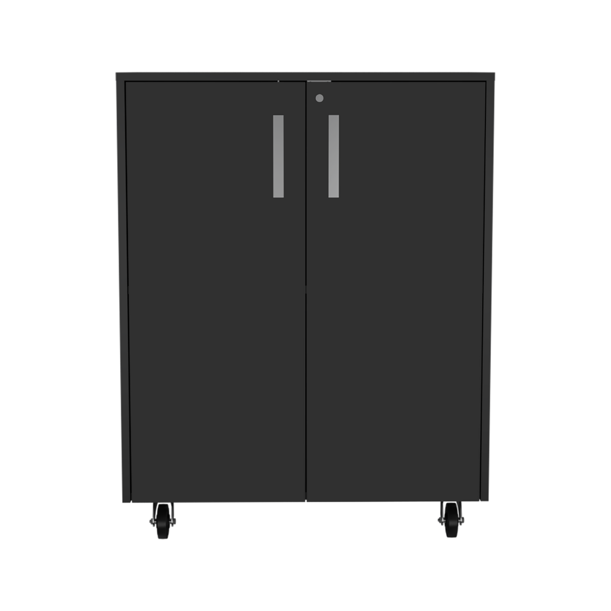 Storage Cabinet Lions, Double Door And Casters, Black Wengue Finish Gray Particle Board