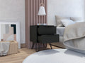 Nightstand Skyoner 2, Harpin Legs, Two Drawers, Black Wengue Finish Black Particle Board