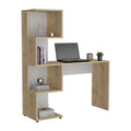 Computer Desk Jayess With Four Tier Storage Shelves, Light Oak White Light Oak Particle Board