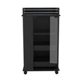 Bar Cart With Two Side Shelves Beaver, Glass Door And Upper Surface, Black Wengue Finish Black Particle Board