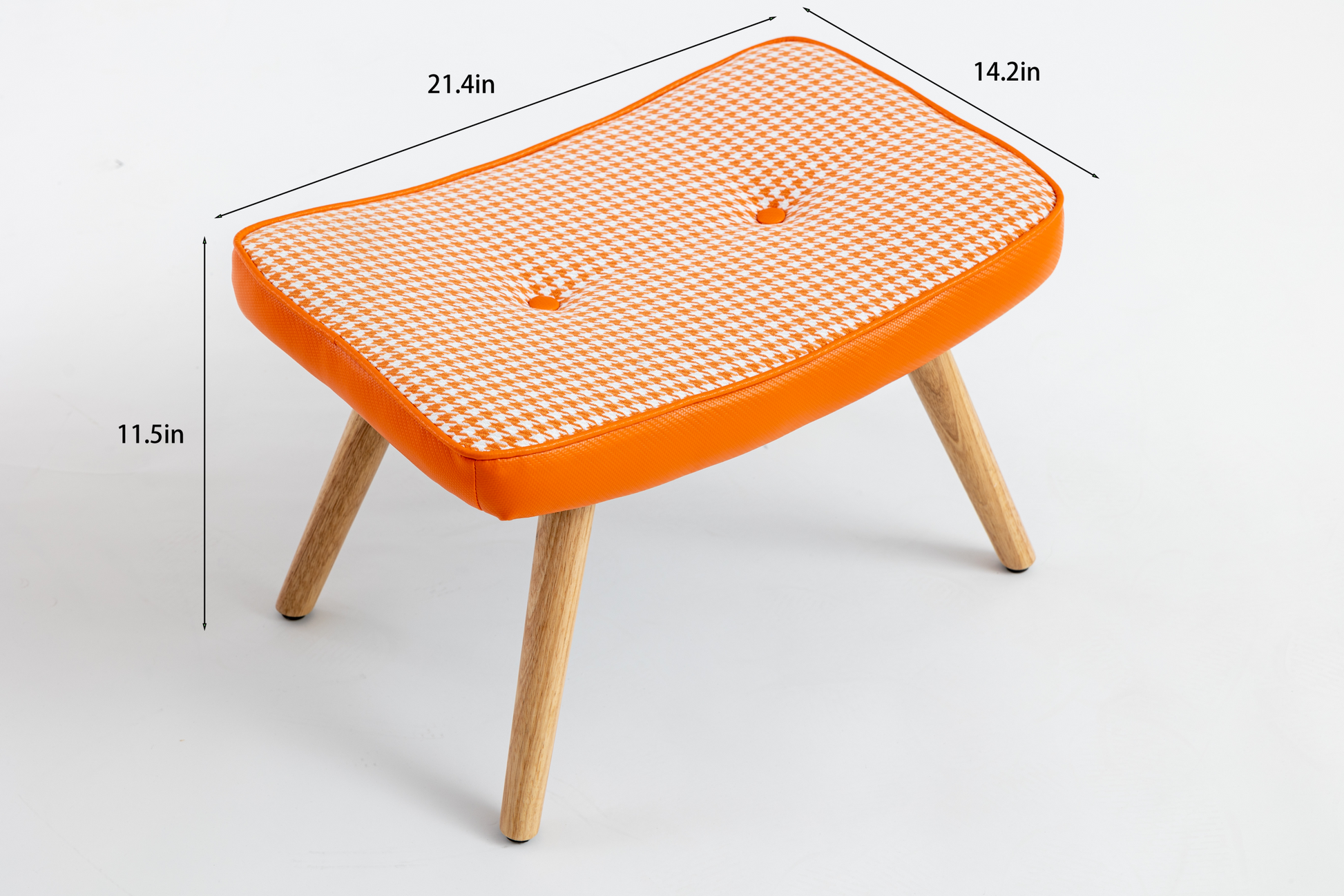 Wooden Step Ottoman,Wooden Step Stool For Adults,Square Cushion Foot Stool,Small Stool With Non Slip Pad,Wood Stool Suitable For Bedroom, Living Room And Kitchen Orange Orange Foam Cotton Linen