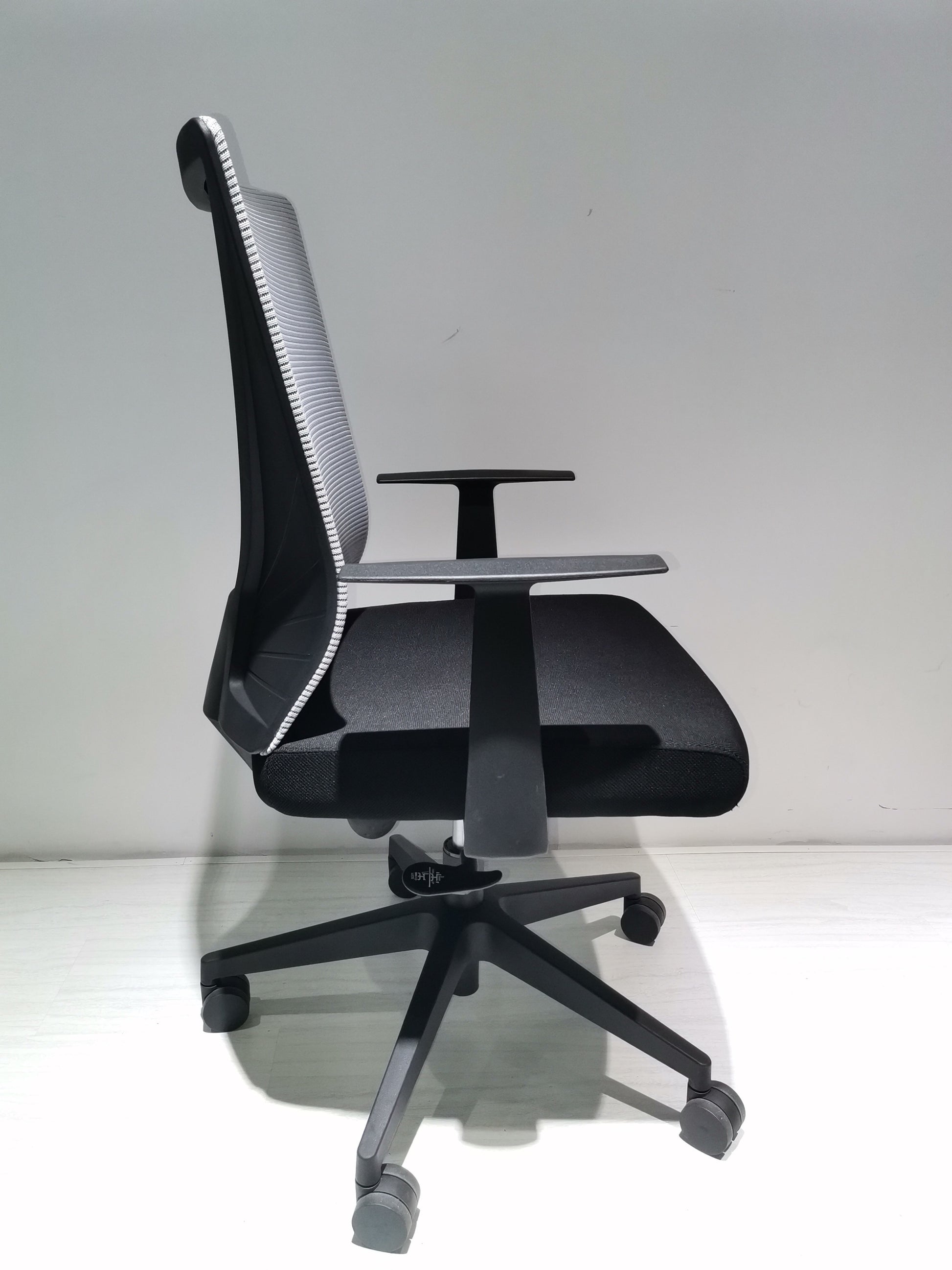 Office Chair Armin, Nylon Base Black, Fixed Armrest, Black Wengue Smoke Finish Black Particle Board