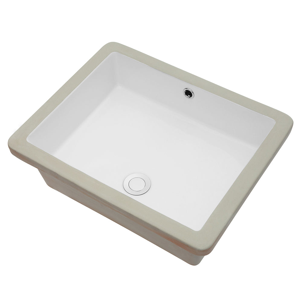 20"X15.5" White Ceramic Rectangular Undermount Bathroom Sink With Overflow White Ceramic