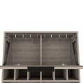 Bar Cabinet Puertu, Six Wine Cubbies, Double Door Cabinet, Light Gray Finish Light Gray Particle Board