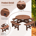 8 Person Wooden Picnic Table, Outdoor Camping Dining Table With Seat, Garden, Diy W 4 Built In Benches, 2220Lb Capacity Brown Solid Wood