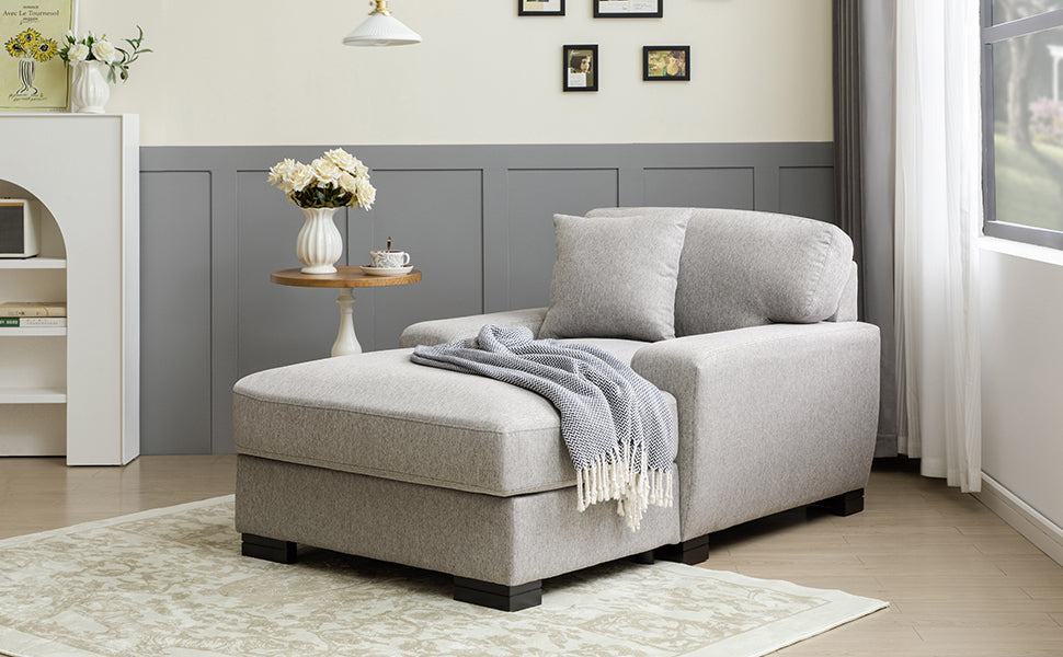Modern Mid Century Indoor Oversized Chaise Lounger Comfort Sleeper Sofa With Pillow And Soild Wood Legs, Linen, Gray Gray Linen