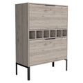 Bar Cabinet Puertu, Six Wine Cubbies, Double Door Cabinet, Light Gray Finish Light Gray Particle Board