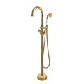 Freestanding Bathtub Faucet With Hand Shower Gold Metal