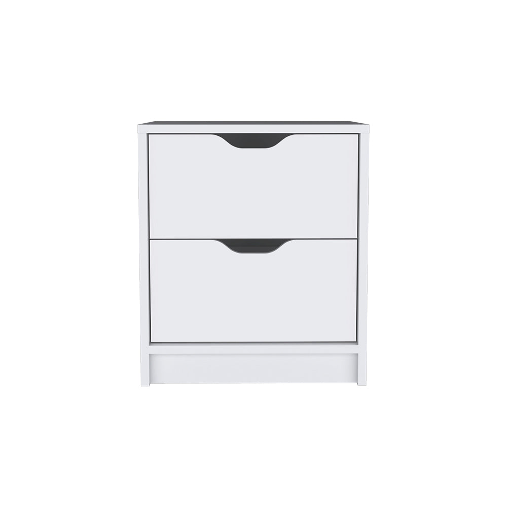 Nightstand Gandu, Two Drawers, White Finish White Particle Board
