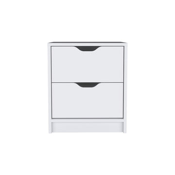 Nightstand Gandu, Two Drawers, White Finish White Particle Board