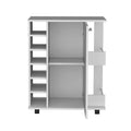 Bar Cart With Six Wine Cubbies Cabot, Two Side Storage Shelves And Casters, White Finish White Particle Board