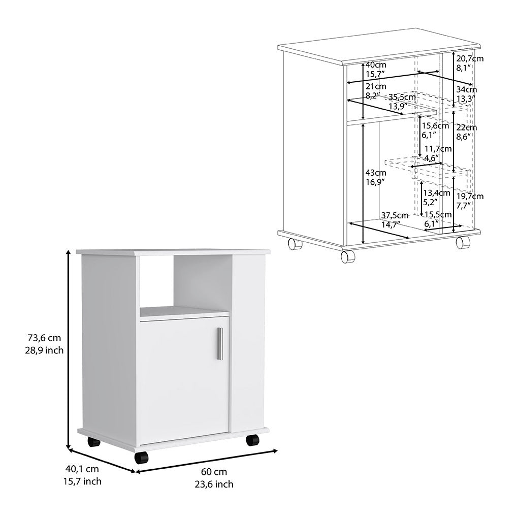 Kitchen Cart Newark, Three Side Shelves, White Finish White Particle Board