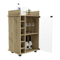 Bar Cart Baltimore, Two Tier Cabinet With Glass Door, Six Wine Cubbies, Light Oak Finish Light Oak Particle Board