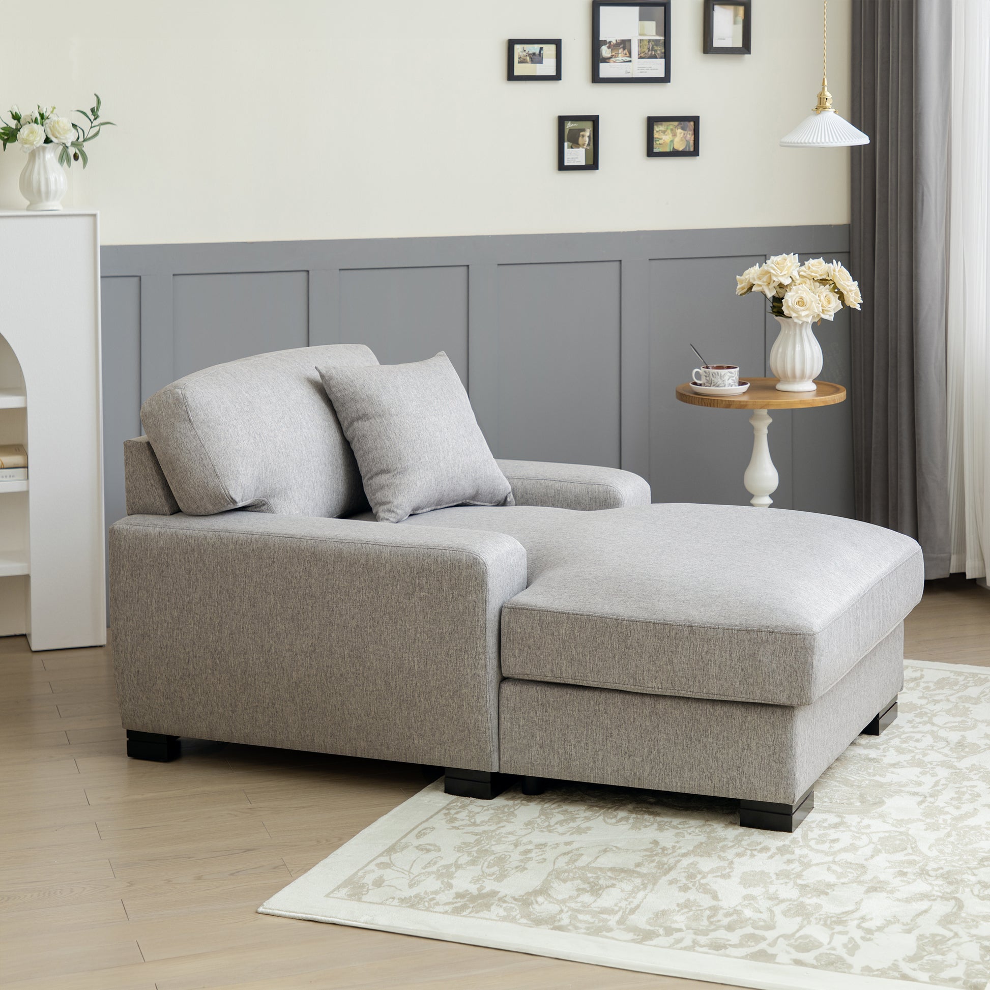 Modern Mid Century Indoor Oversized Chaise Lounger Comfort Sleeper Sofa With Pillow And Soild Wood Legs, Linen, Gray Gray Linen