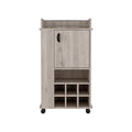 Bar Cart With Casters Reese, Six Wine Cubbies And Single Door, Light Gray Finish Light Gray Particle Board