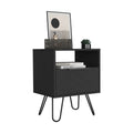 Nightstand Skyoner, Single Drawer, Hairpin Legs, Black Wengue Finish Black Particle Board