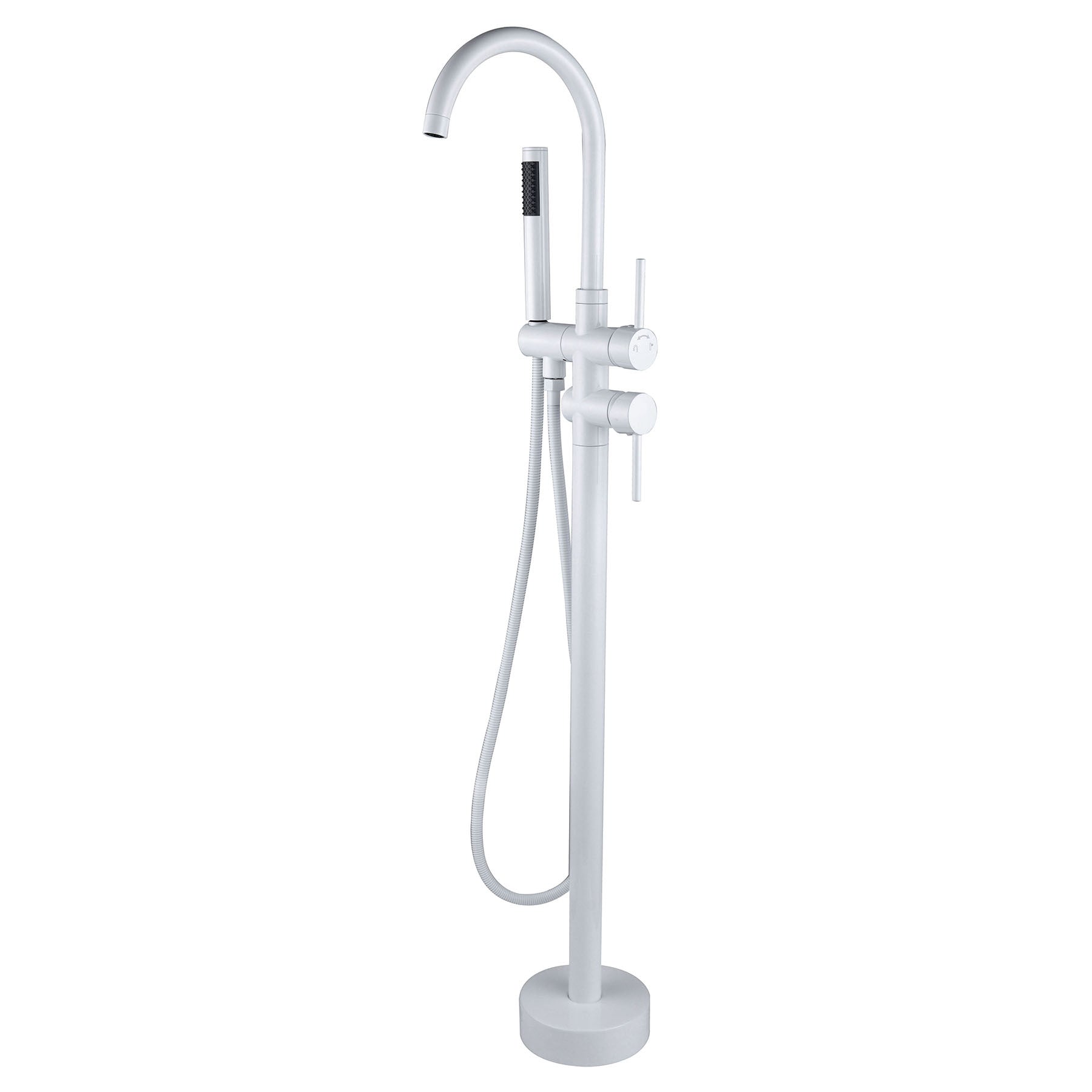 Freestanding Bathtub Faucet With Hand Shower White Metal