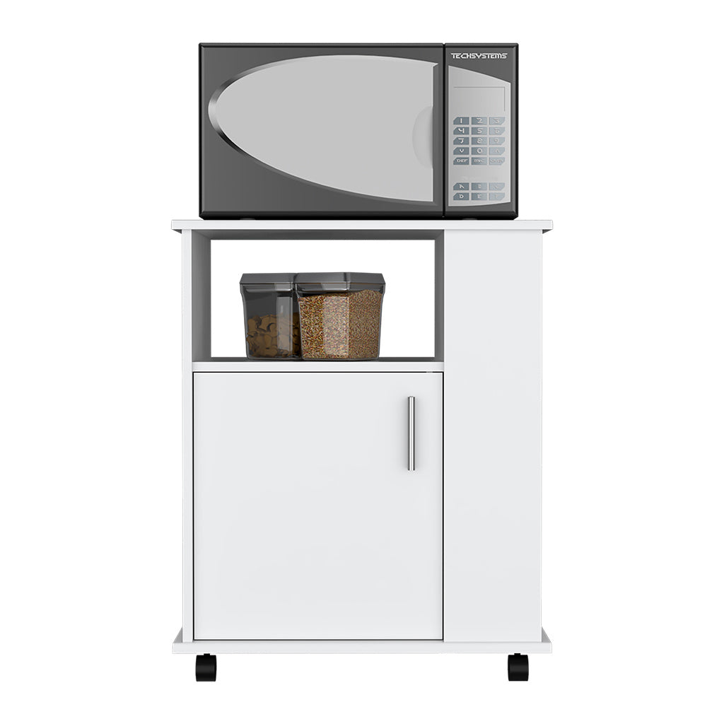 Kitchen Cart Newark, Three Side Shelves, White Finish White Particle Board