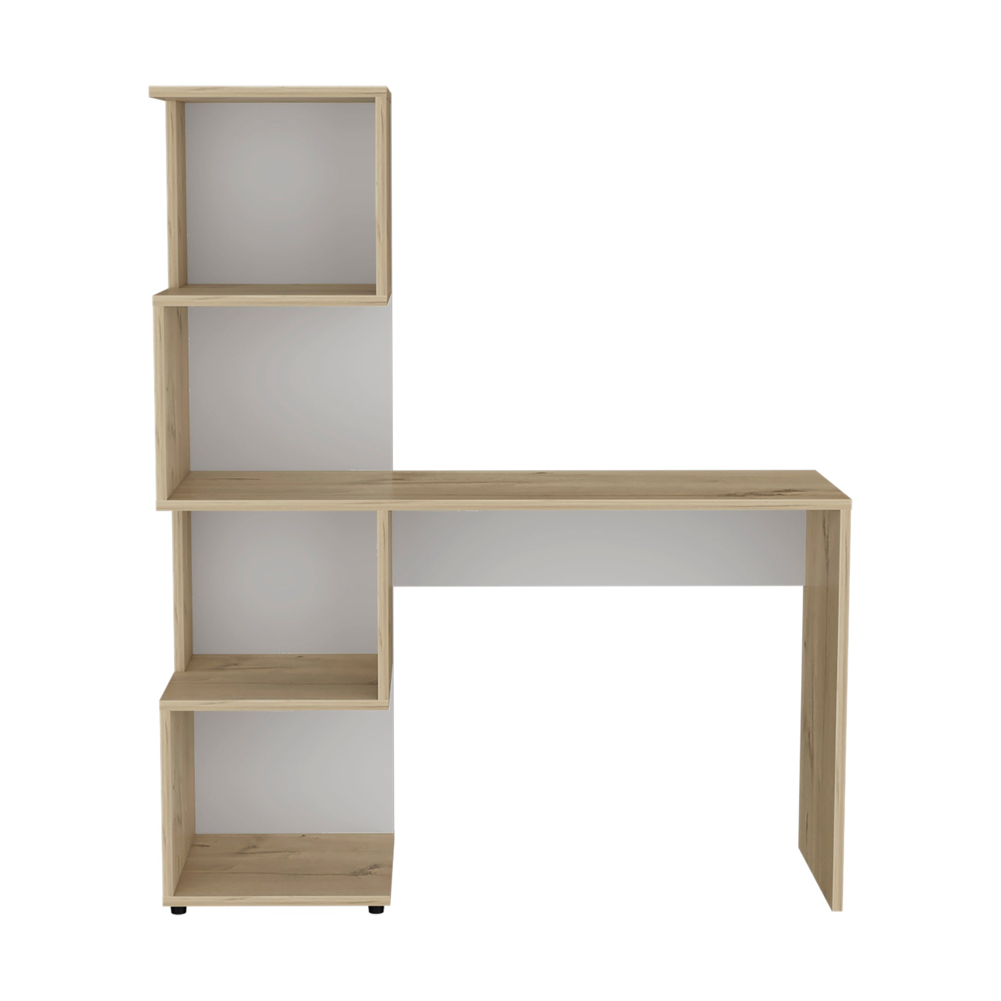 Computer Desk Jayess With Four Tier Storage Shelves, Light Oak White Light Oak Particle Board