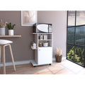 Kitchen Cart Kryot, Single Door Cabinet, Four Casters, White Finish White Particle Board