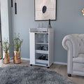 Bar Cart With Two Side Shelves Beaver, Glass Door And Upper Surface, White Finish White Particle Board