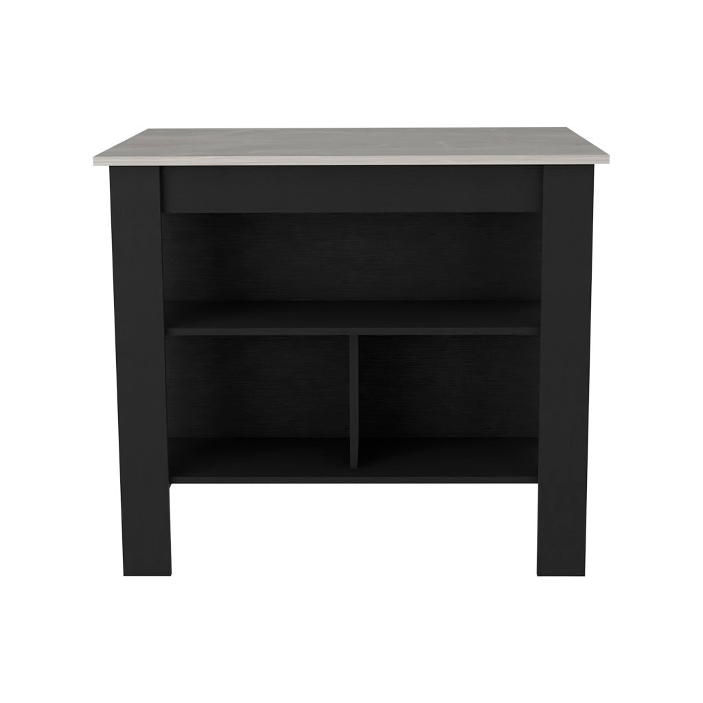 Kitchen Island Dozza, Three Shelves, Black Ibiza Marble Color Finish Multicolor Particle Board