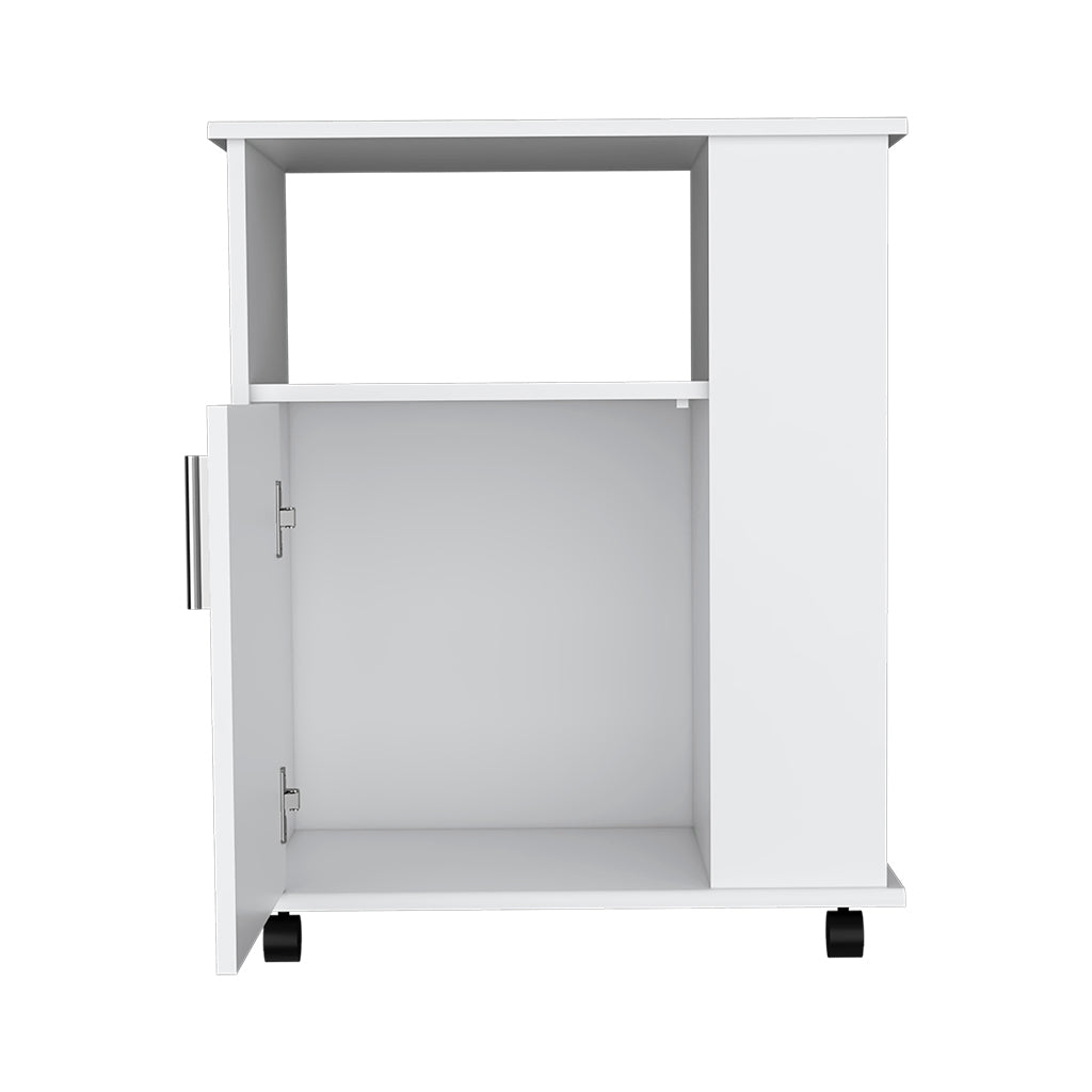 Kitchen Cart Newark, Three Side Shelves, White Finish White Particle Board