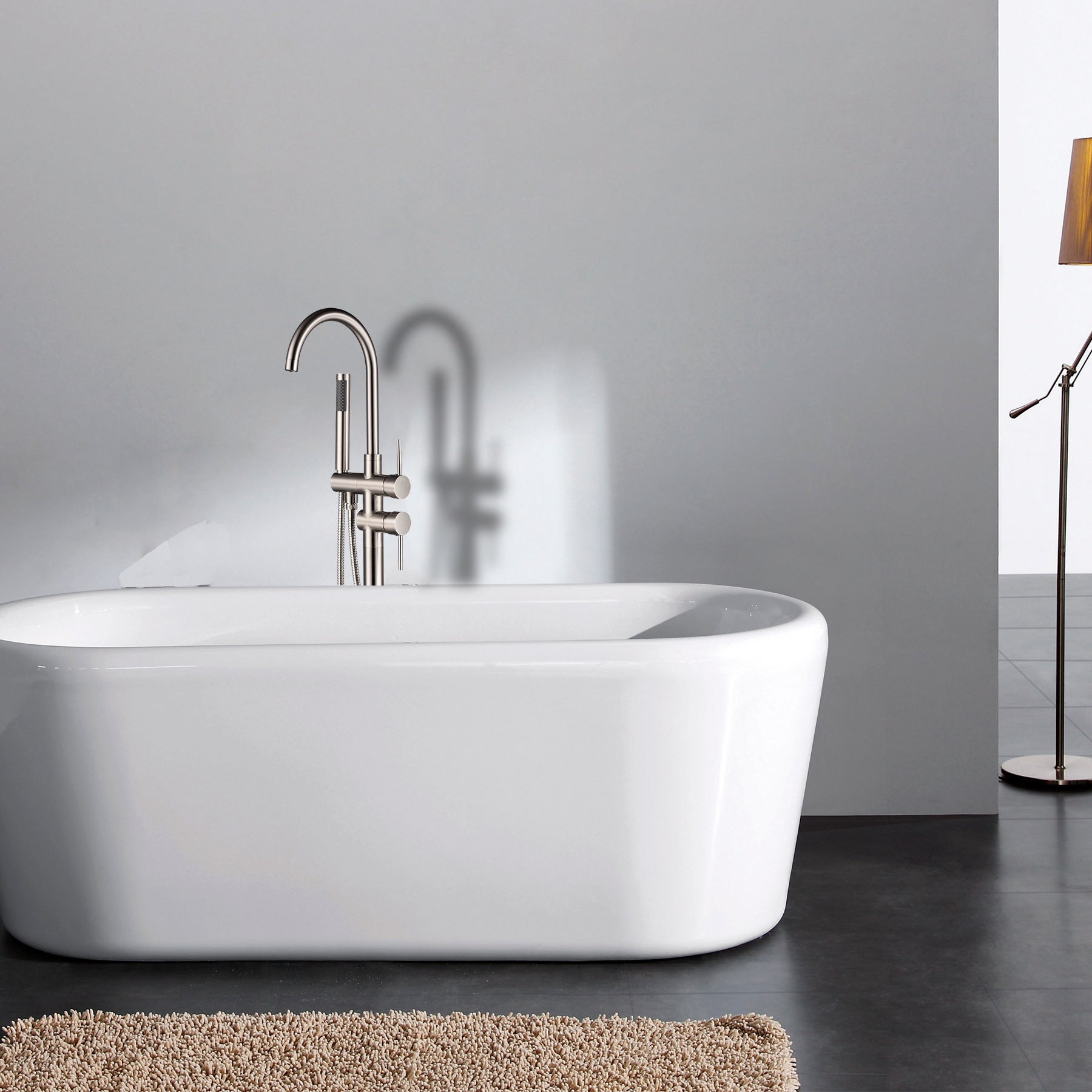 Freestanding Bathtub Faucet With Hand Shower Brushed Nickel Metal