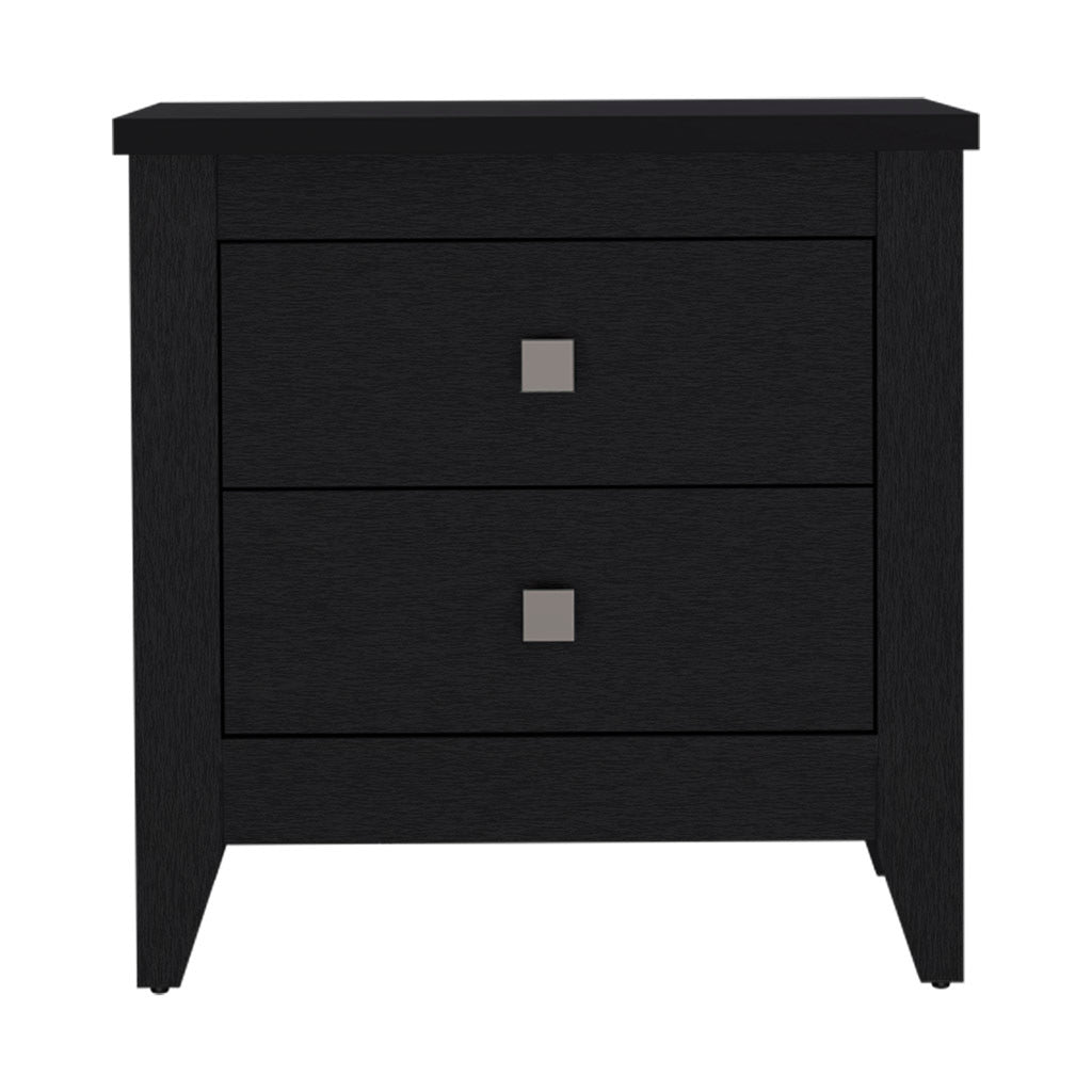 Nightstand More, Two Shelves, Four Legs, Black Wengue Finish Black Particle Board