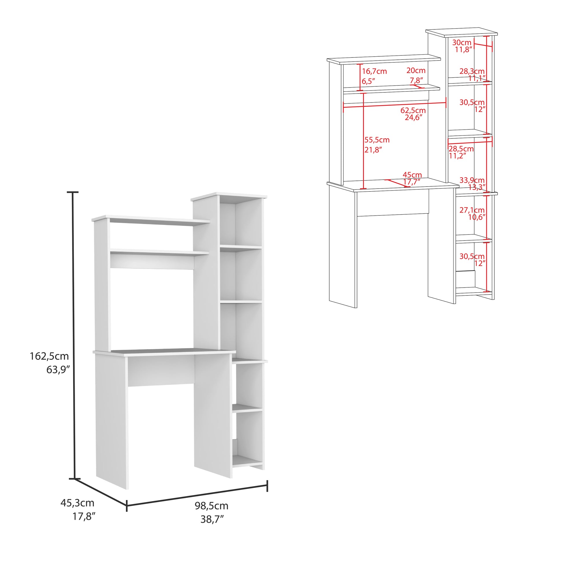 Desk Logan, Five Cubbies, White Finish White Particle Board