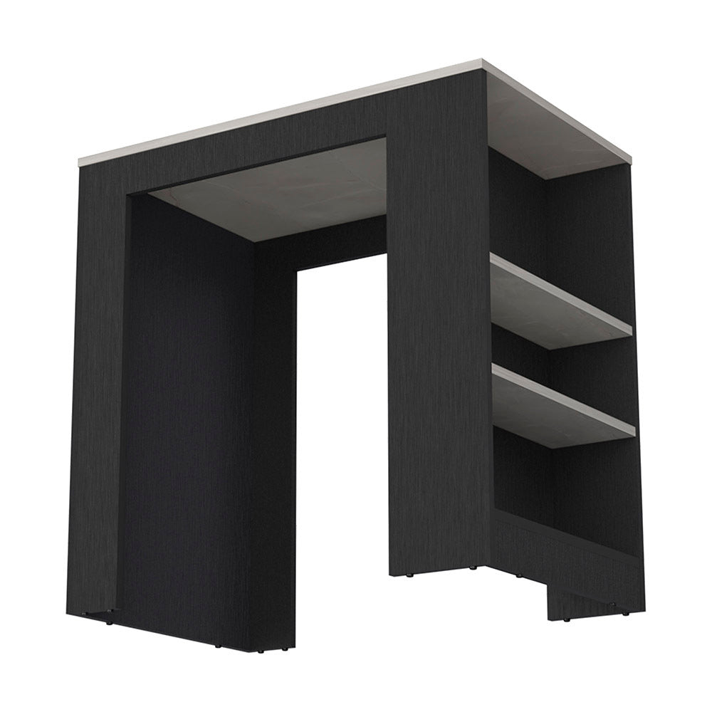 Kitchen Island Doyle, Three Side Shelves, Black Ibiza Marble Color Finish Black Particle Board