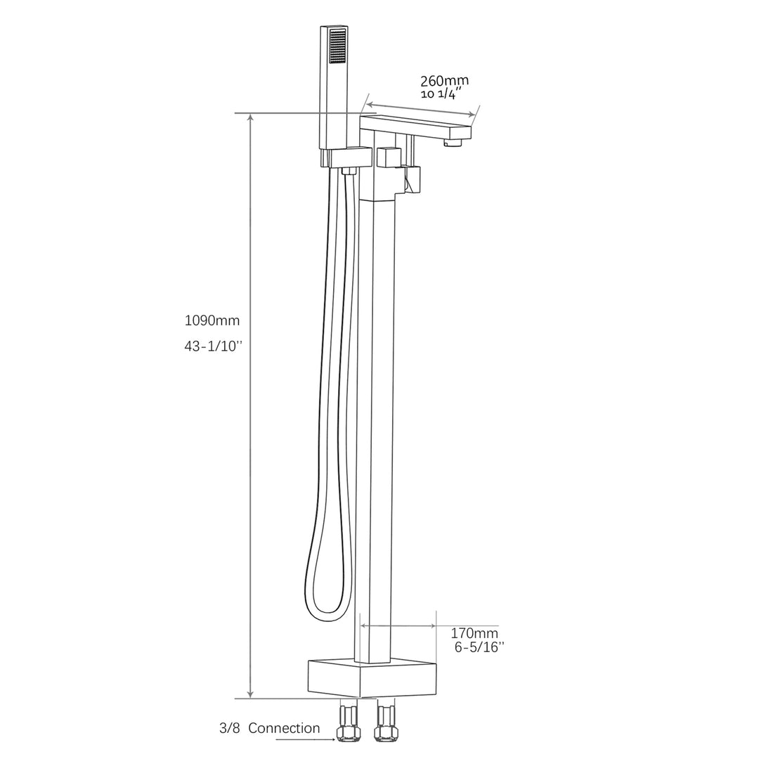 Freestanding Bathtub Faucet With Hand Shower Chrome Metal