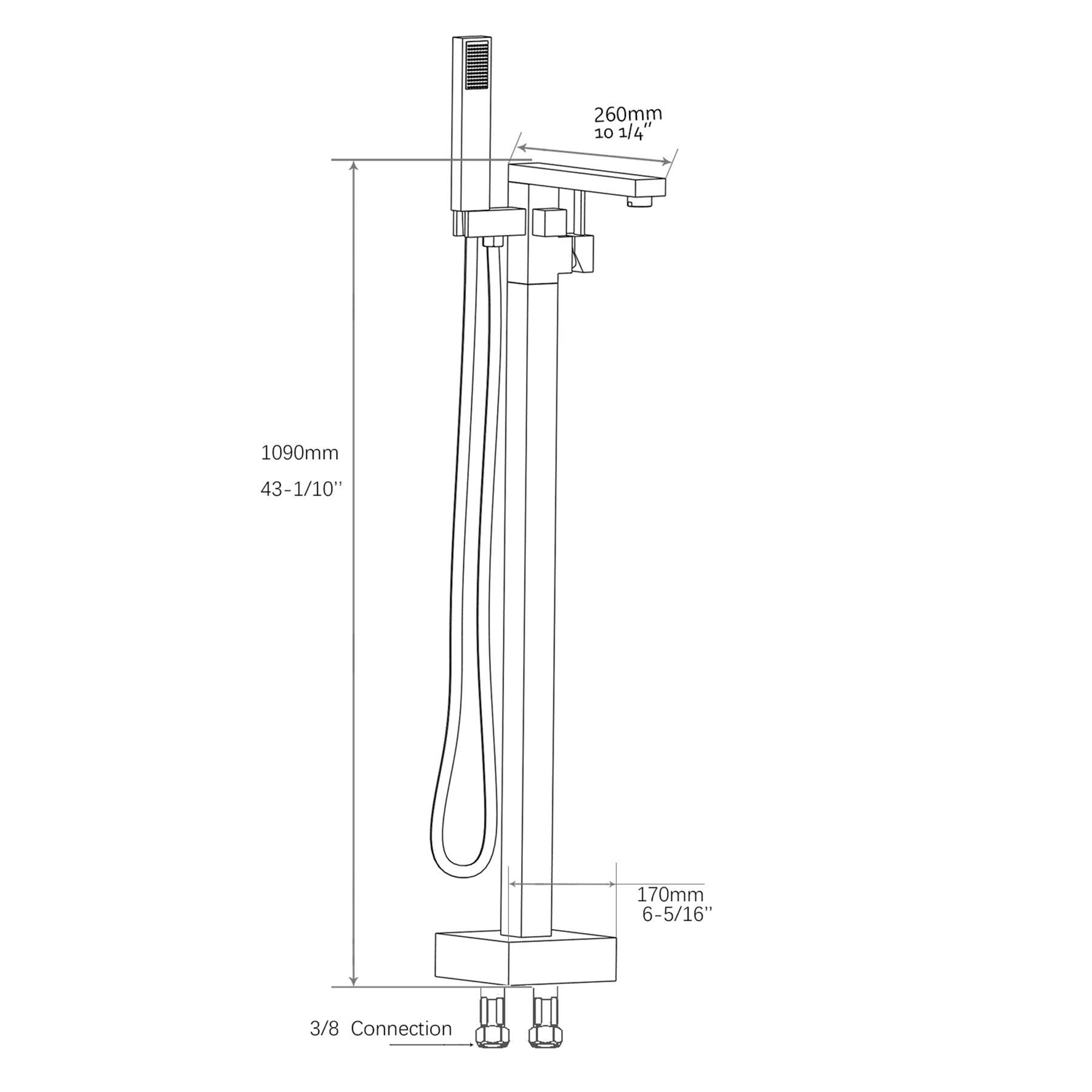 Freestanding Bathtub Faucet With Hand Shower Chrome Metal
