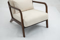 Mid Century Modern Accent Chair With Wood Frame, Upholstered Living Room Chairs With Waist Cushion, Reading Armchair For Bedroom Sunroom White Cotton Velvet