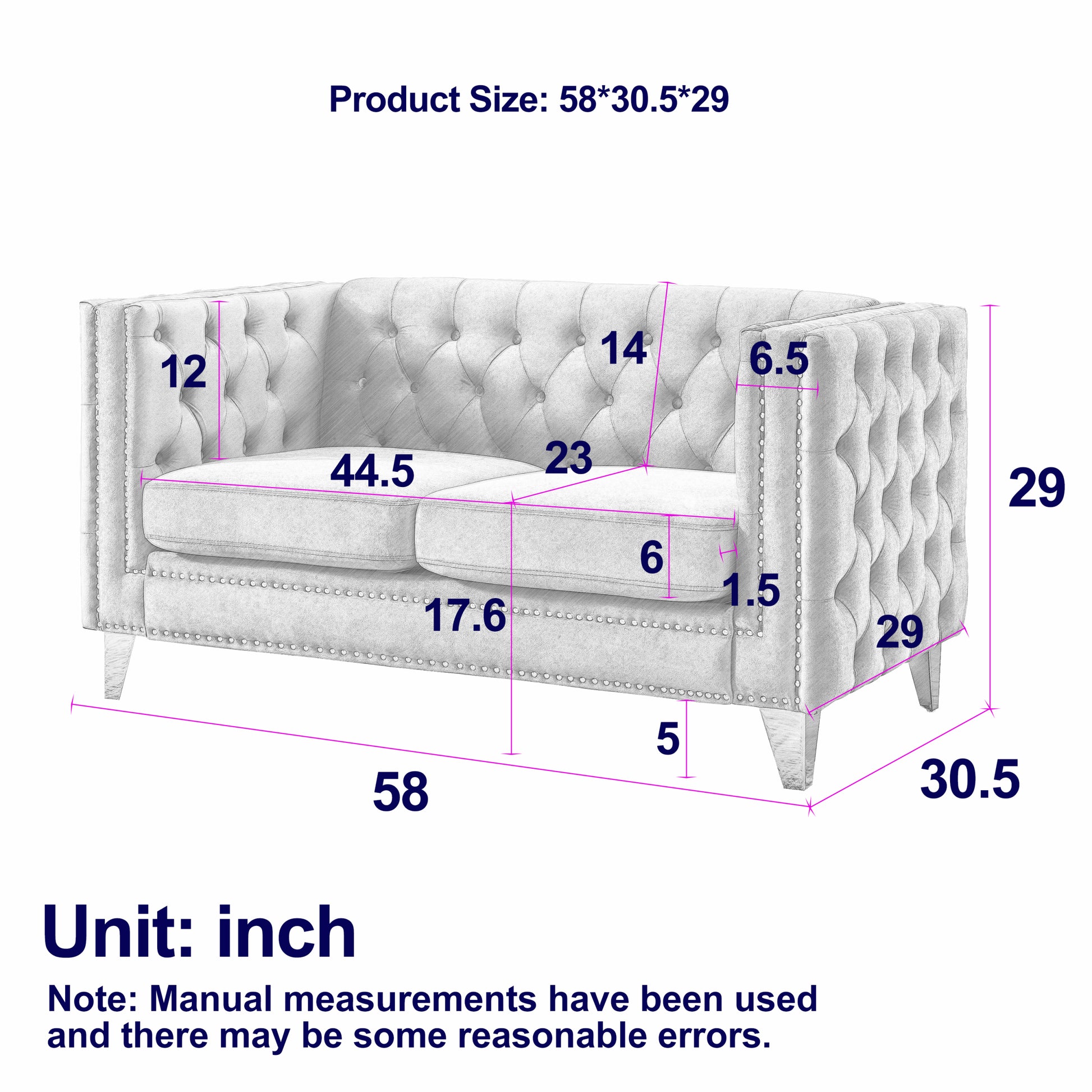 Contact Us For 3D Modeling Velvet Sofa For Living Room,Buttons Tufted Square Arm Couch, Modern Couch Upholstered Button And Metal Legs, Sofa Couch For Bedroom, Grey Velvet 2S W834S00051 Gray Foam Velvet