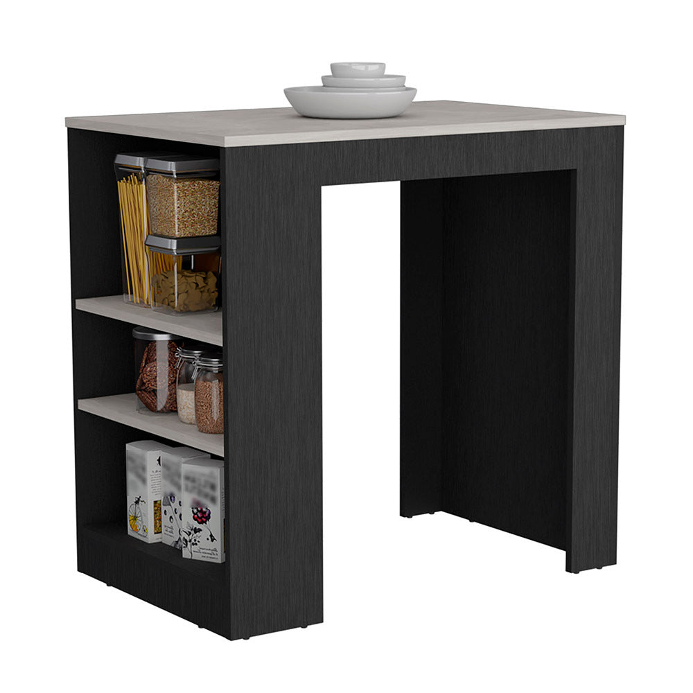 Kitchen Island Doyle, Three Side Shelves, Black Ibiza Marble Color Finish Black Particle Board