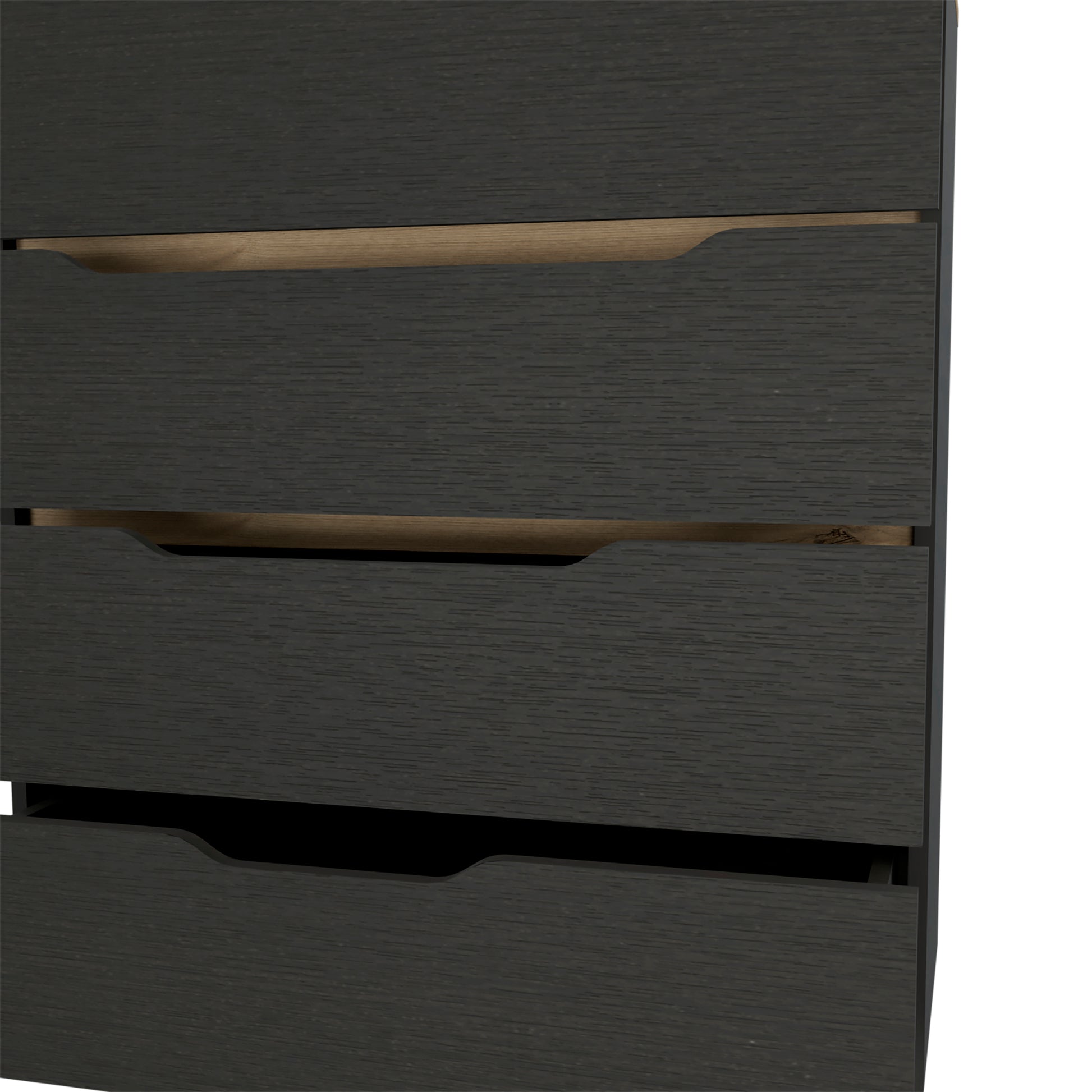 Dresser Oboe, Superior Top, Four Drawers, Black Wengue Light Oak Finish Light Oak Particle Board
