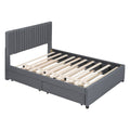 Full Size Upholstered Platform Bed With 2 Drawers And 1 Twin Size Trundle, Classic Headboard Design, Gray Gray Linen