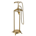 Freestanding Bathtub Faucet With Hand Shower Brushed Gold Metal