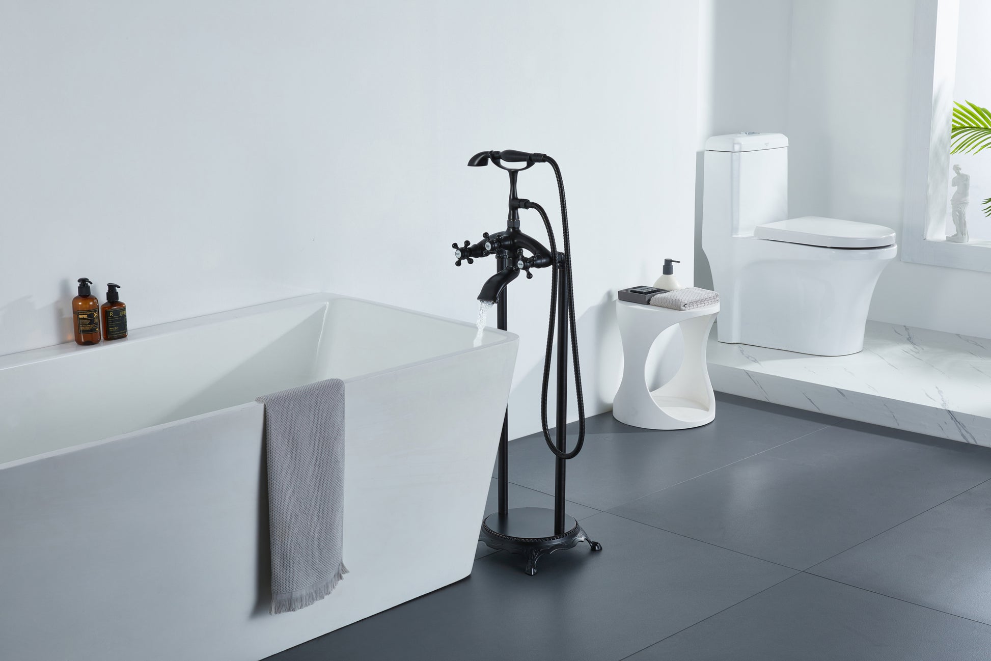 Freestanding Bathtub Faucet With Hand Shower Oil Rubbed Bronze Metal