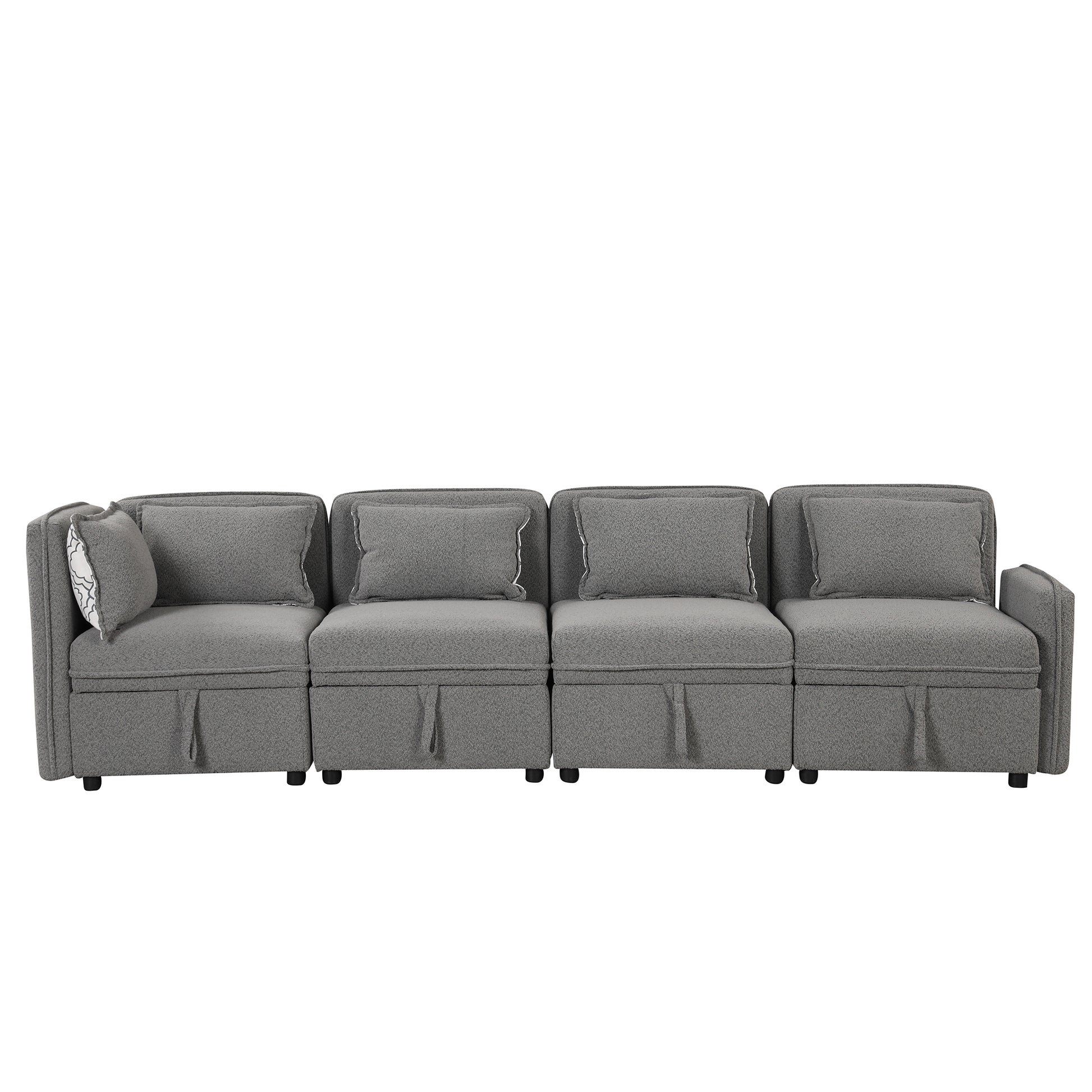 122.8" Convertible Modular Minimalist Sofa Free Combination 4 Seater Sofa Chenille Fabric Sectional Sofa With 5 Pillows For Living Room, Office, Apartment, Small Space, Gray Gray Foam Chenille 4 Seat