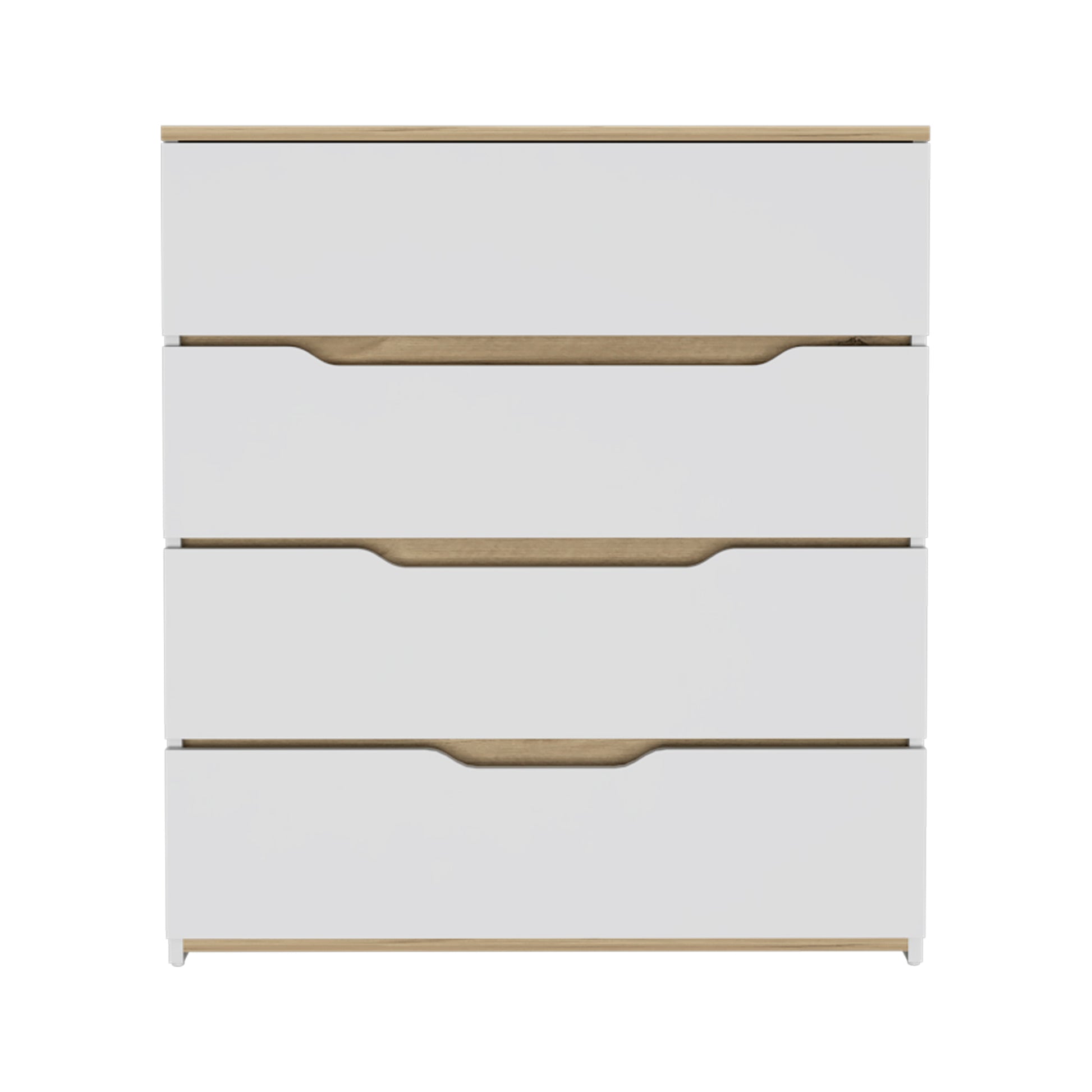 Dresser Oboe, Superior Top, Four Drawers, White Light Oak Finish White Light Oak Particle Board