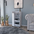 Bar Cart With Two Side Shelves Beaver, Glass Door And Upper Surface, White Finish White Particle Board