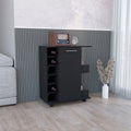 Bar Cart With Six Wine Cubbies Cabot, Two Side Storage Shelves And Casters, Black Wengue Finish Black Particle Board