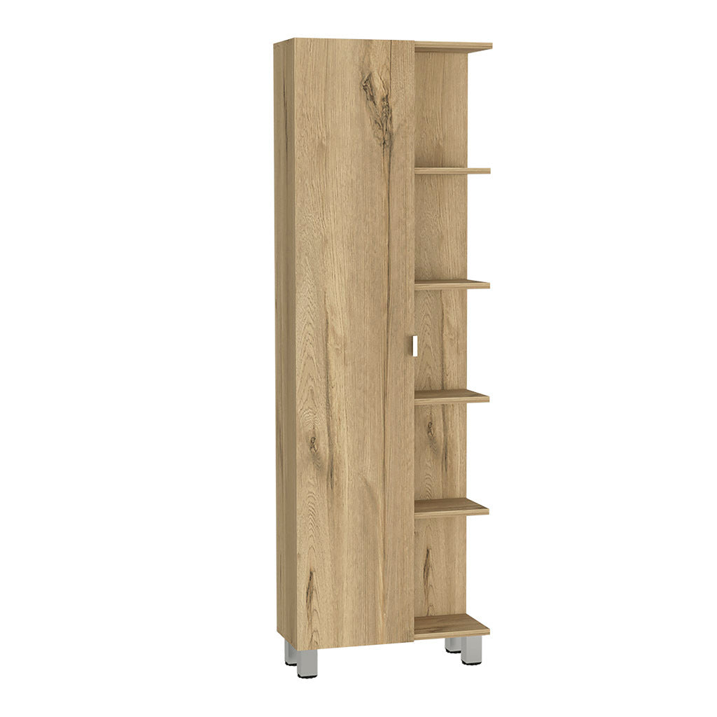 Corner Cabinet Womppi, Five Open Shelves, Single Door, Light Oak Finish Light Oak Particle Board