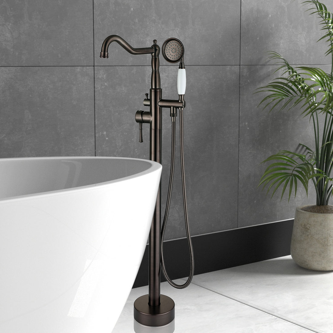 Freestanding Bathtub Faucet With Hand Shower Oil Rubbed Bronze Metal