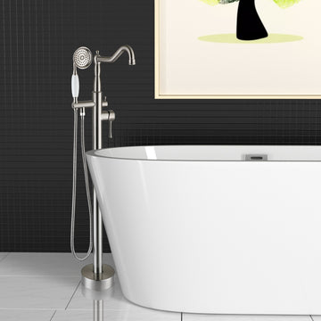 Freestanding Bathtub Faucet With Hand Shower Brushed Nickel Metal