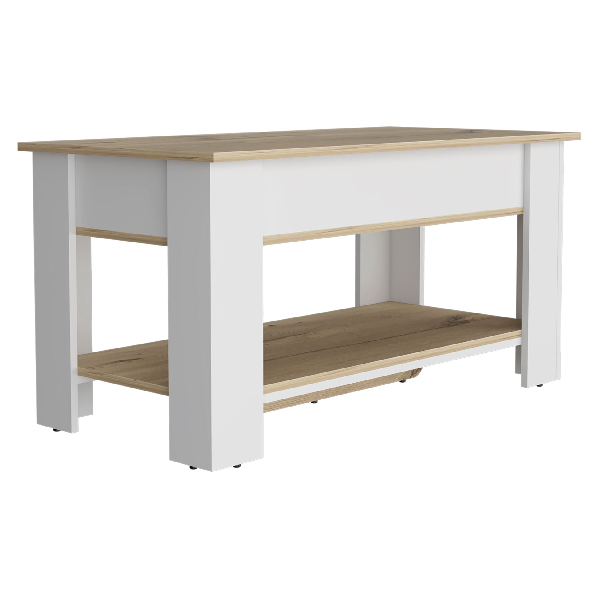 Storage Table Polgon, Extendable Table Shelf, Lower Shelf, Light Oak White Finish Light Oak Particle Board