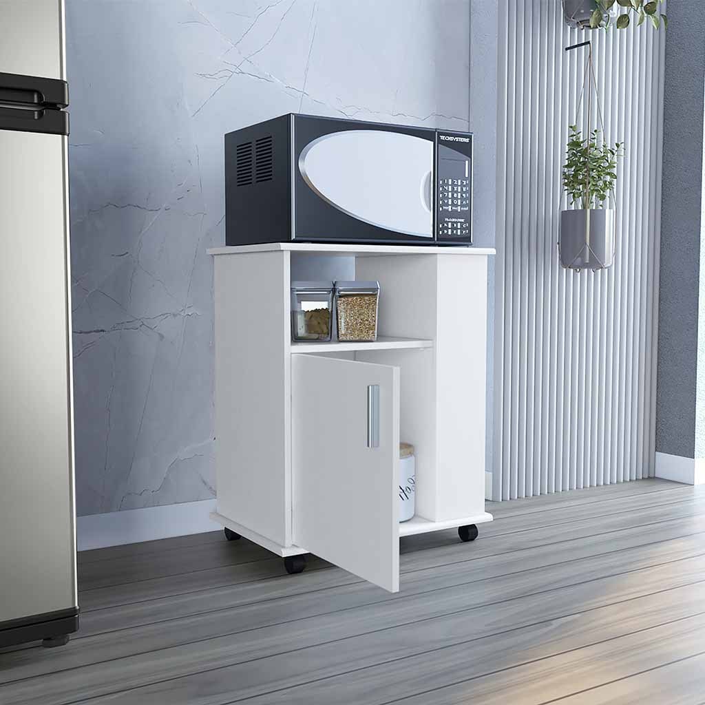 Kitchen Cart Newark, Three Side Shelves, White Finish White Particle Board